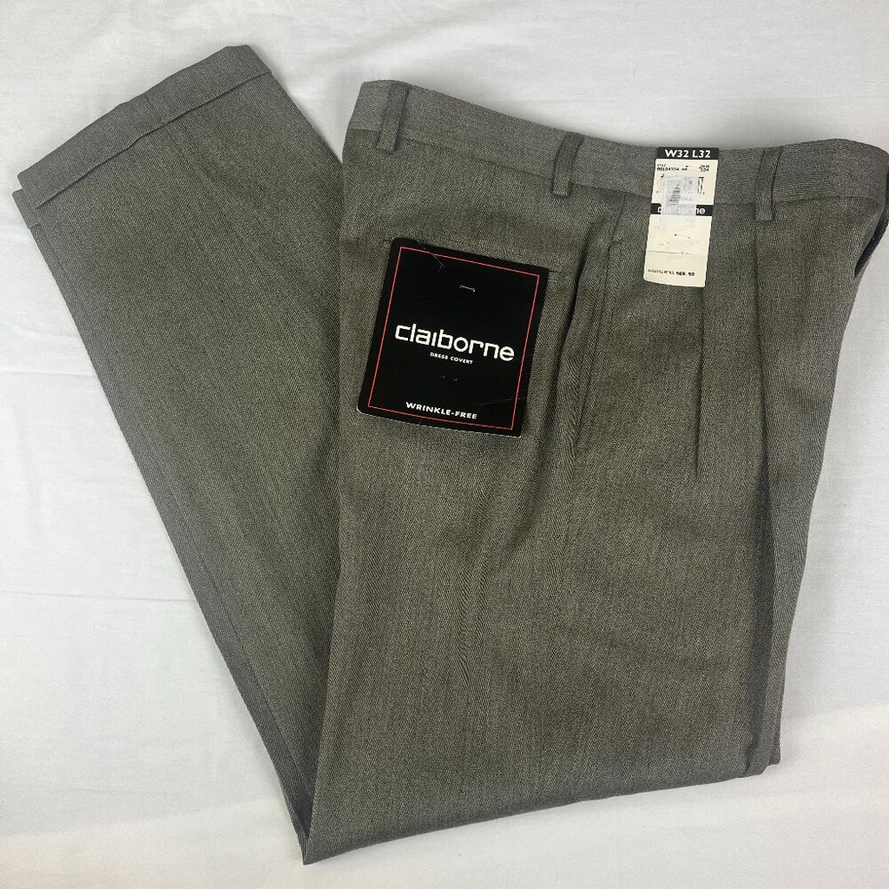 Claiborne NWT Men's Dress Pants Size 32W x 32L Beige Heathered with Black